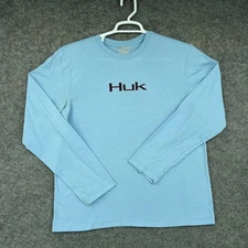 Huk Shirt Mens Medium Blue Long Sleeve Performance Fishing Marlin Cotton Blend