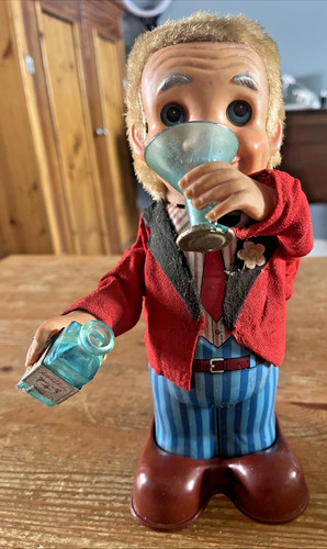 Vintage Blushing Willie Whiskey Bartender Toy 10" Metal Bar Ware Parts or Repair