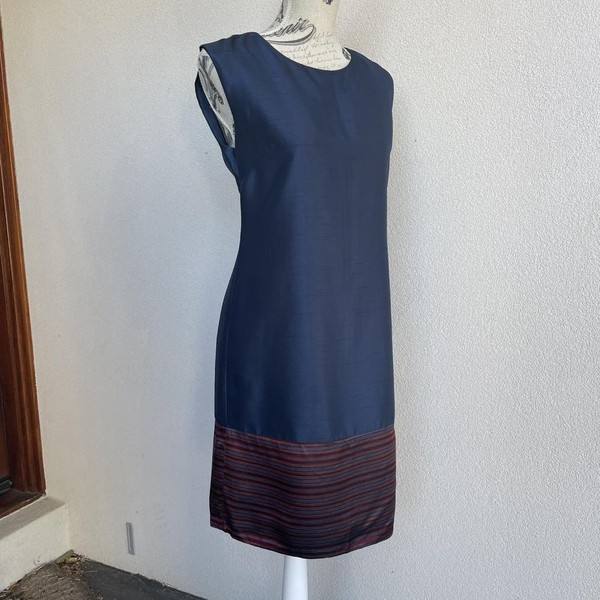 Navy Sleeveless Ethnic Shift Dress - size 8