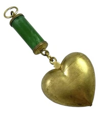 Vintage Heart Necklace Pendant Brass Charm Green Bead Unique Jewelry For Women