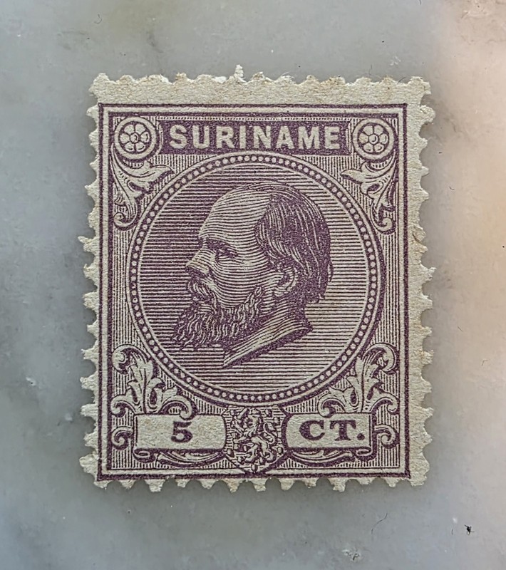 1875 Suriname Scott 5 5c Violet King William III MH Early Colonial Issue