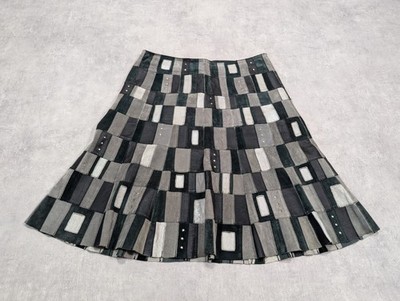 K Derhy Skirt L Patchwork Leather ALine Midi Boho Artisan Y2K Indie Art Festival
