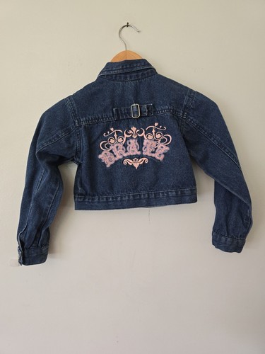 BRATZ GIRLS YOUTH Y2K VINTAGE BLUE JEAN CROPPED EMBROIDERED DENIM JACKET SZ 7/8 - Picture 6 of 10