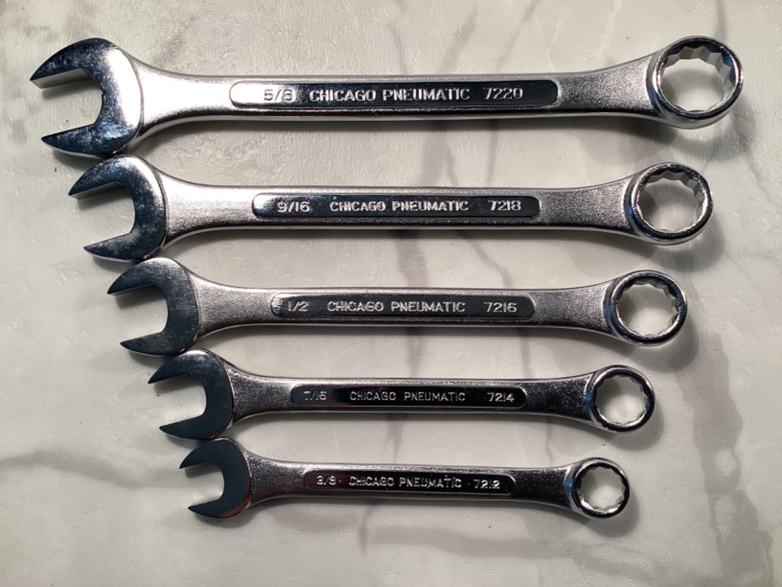Vtg Chicago Pneumatic NOS Combination Wrench Set 14 Pc Professional Tools Chrome