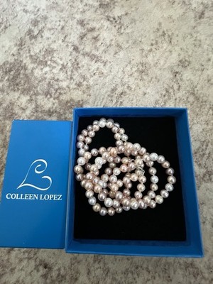 Colleen Lopez Necklace Freshwater Pearl Pink White Sterling Silver Clasp W/Box