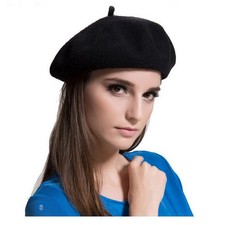 Wool Black French Beret Hat Solid Color Cap For Women Girls Fashion