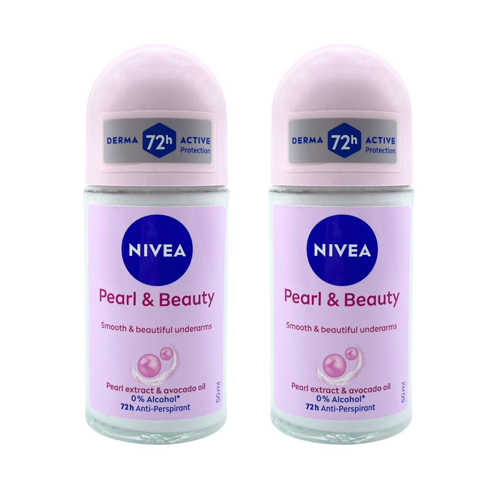 NIVEA Pearl and Beauty Roll-On Deodorant 72H Anti-Perspirant 50ml - 2 Pack