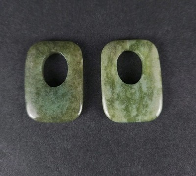 Menge 2 Poliert Grün Nephrit Jade Quadrat Oval Creolen Anhänger 1,25'' x 0,75''