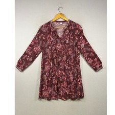 Boho Floral Old Navy Womens Sm Burgundy Paisley Pintuck Mini Dress Long Sleeve