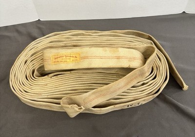100 FT Plus Vintage Unlined Linen Firehose 2.5  Wide Made In USA