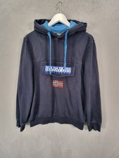 Napapijri Geographic Felpa con Cappuccio M Blu Logo Patch Bandiera Norvegia Stile Vintage Y2K