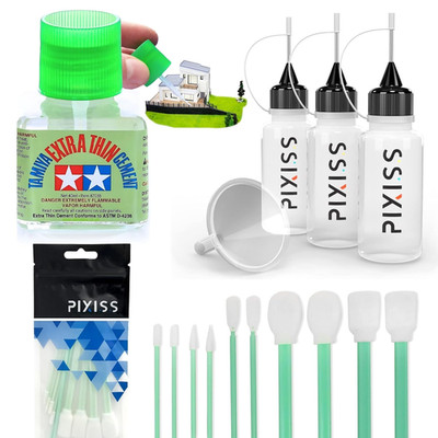 Tamiya Extra Thin Cement for Plastic Models with Pixiss Blending Swabs, 3 Needle