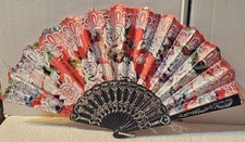 SMALL ORIENTAL FOLDING HAND FAN WITH A ROSES FLORAL FLOWER DESIGN C