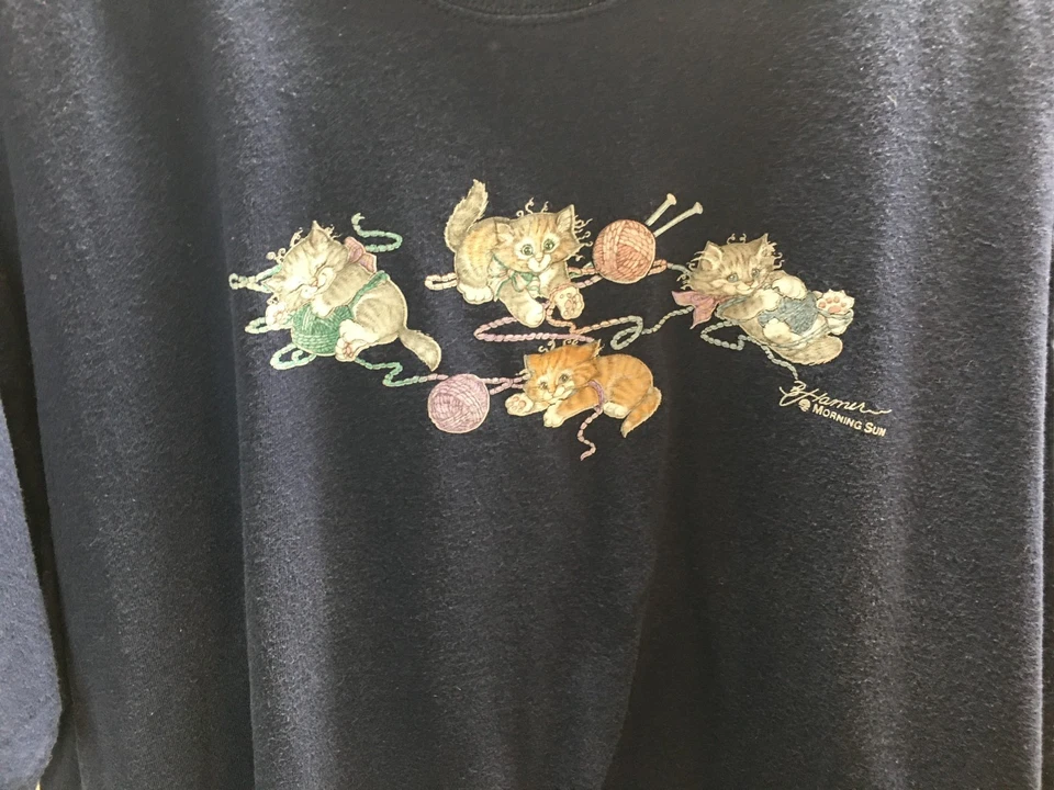 Vintage Cats & Yarn 2XL T-Shirt Morning Sun Shirt Women's Size Navy Short Sleeve - Image 4 of 4