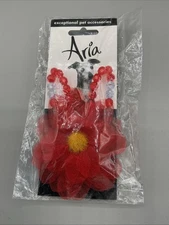 Aria Dog Flower Power Beaded Red White Love Bead Necklace Jewelry Pet  Fit 8-12”