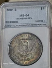 TONE ME UP!!  1881-S Morgan $1 NNC MS64 Rainbow Rev (Obverse Has Some Character)