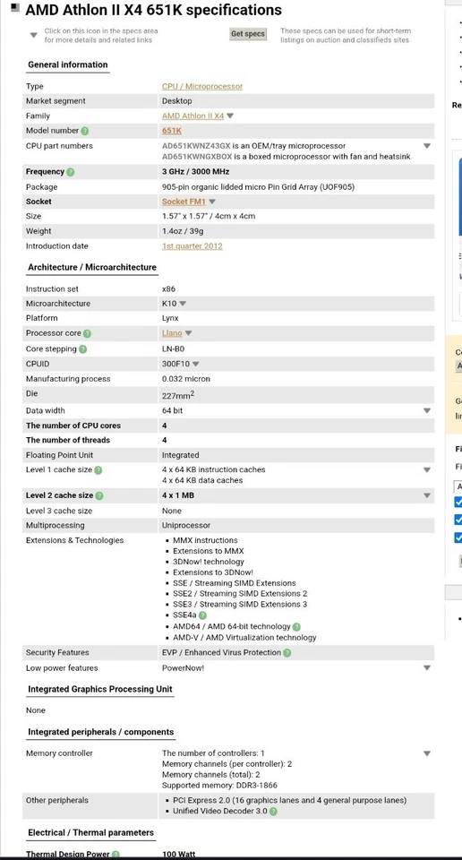 🇺🇸 Procesador AMD Athlon II X4 651K 3 GHz Quad-Core (AD651KWNGXBOX) Socket FM1 Foto 3 de 3