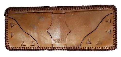 BILLETERA ANGUILA Hecha a Mano CUERO MARRÓN OSCURO Genuino con CORDONES de Borde Para Hombres Doble Plegable - Imagen 4 de 14