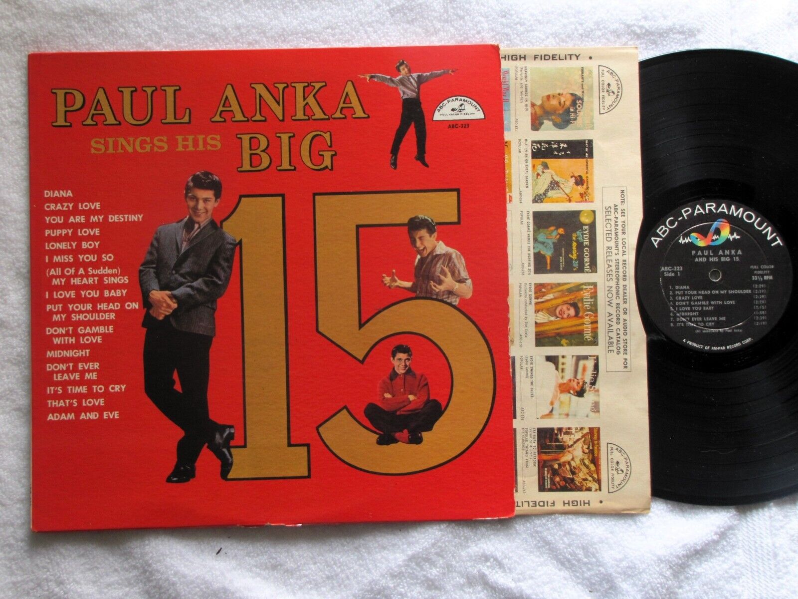 PAUL ANKA *Sings His Big 15* 1960 Excellent Vinyl ABC-Paramount Records Mono LP