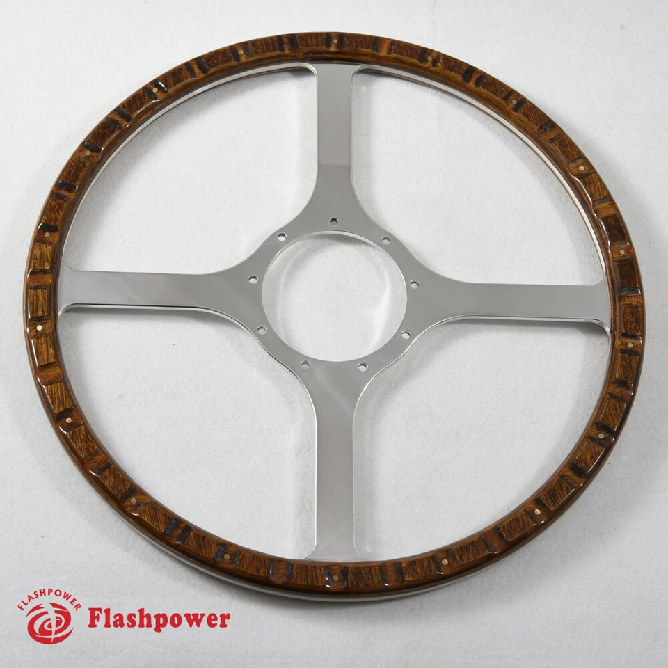 16" Classic Riveted Wood Steering Wheel Horn Button MGTriumph Jaguar Marine Boat - Image 3 of 4