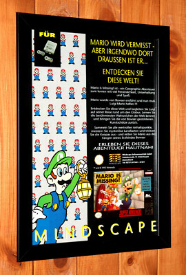 1993 Mario Is Missing! Nintendo SNES Vintage Promo Small Poster Ad Page Framed
