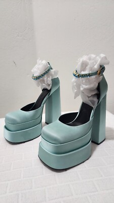 VERSACE Women's Size 38EU 8US Medusa Aevitas Platform Pump in Turquoise, $1,475 