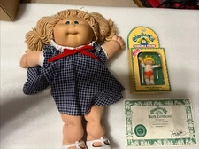 Vintage Cabbage Patch Doll 1983 Wool Hair Bunches  Blue Dress Xavier Roberts