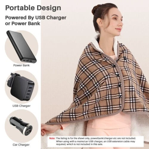 USB Electric Heated Throw Blanket Shawl Thermal Control Large Washable UK |  eBay