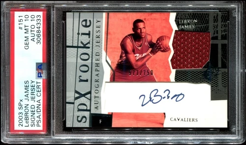 2003 SPx Lebron James #151 Jersey Auto #/750 RC PSA 10 pop 14 PSA 10 Autograph