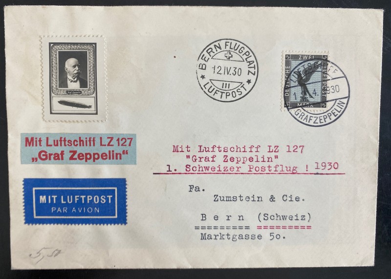 1930 Germany Graf Zeppelin LZ 127 Flight Cover to Bern Switzerland
