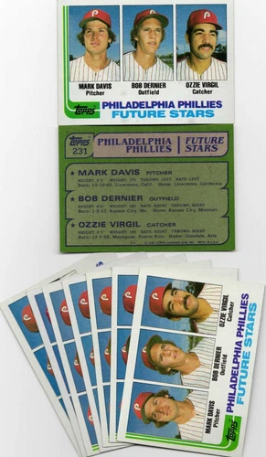 Mark Davis, Bob Dernier, Ozzie Virgil RC rookie card, 1982 Topps #231, Phillies