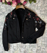 Vintage Windsor Black Jacket Floral Embroidery Boho Hippie Romantic Western Euc