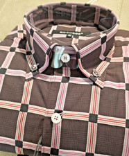 NWT Bogosse men's size 3 Medium Long sleeve button down Shirt Fancy Jacq Plaid/C