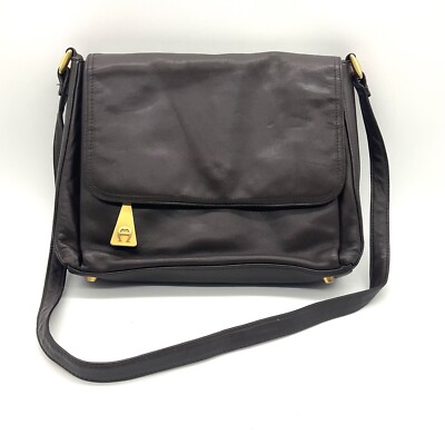 Etienne Aigner Purse Shoulder Strap Soft Brown Leather Handbag Front Flap 