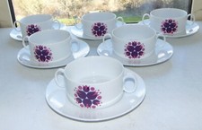 Thomas German Pinwheel Tulip Pattern Pink and Purple 6 x Soup Bowls & Side Plate
