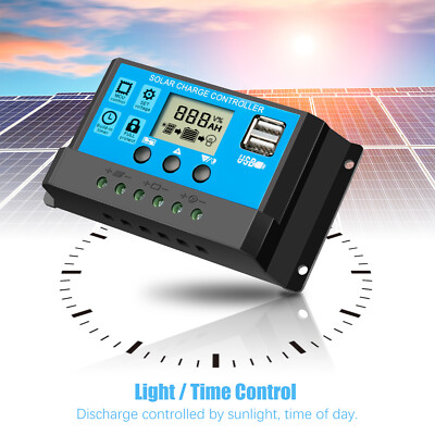 PWM Solar Charge Controller 30A 12/24V Regulator Battery Charger LCD USB Home RV