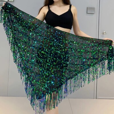 2024 Belly Dance Hip Scarf Triangle Mesh Diamond HipTowel Tassel Waist Chain