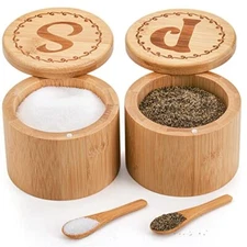 2 Pc Premium Bamboo Salt and Pepper Bowls, Wooden Spice Containers with 