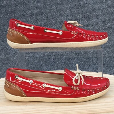 AGL Boat Shoes Womens 38 Loafers Flats Red Patent Leather Moc Toe