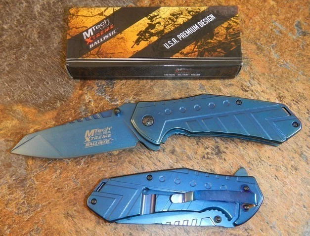 Cuchillo de Bolsillo MTech XTREME Azul Titanio Apertura Asistida por Resorte Hoja ¡NUEVO!! Foto 2 de 2