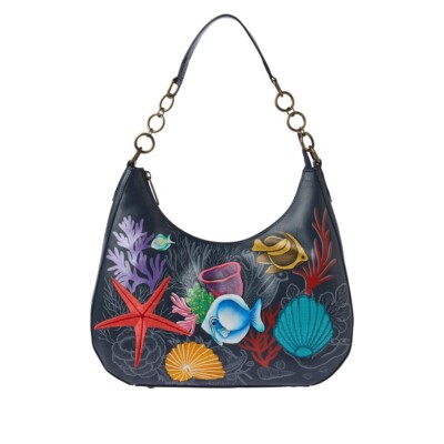 Anuschka OCEAN MAGIC Hand Painted Embroidered Leather Large Hobo