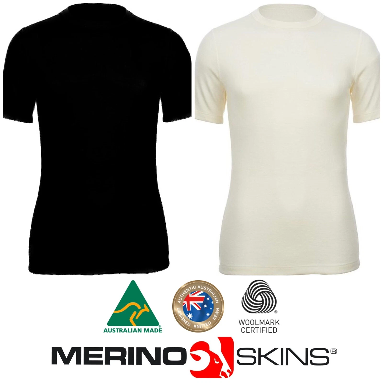 Australia Made 💯 Merino Wool Unisex Short Sleeve Top Black/White