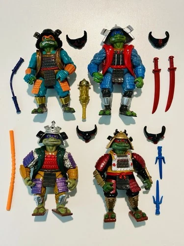 Lot Of 4 1993 Movie III Teenage Mutant Ninja Turtles W/ Accessories Playmates