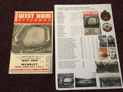 Speedway programme West Ham v Wembley 16th August 1949 - Image 1 of 2
