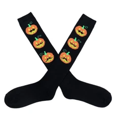 My Halloween Womens Long Black Pumpkins with Mustaches Knee Socks