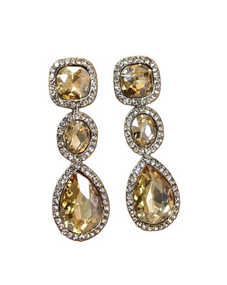 Brilliant Silver Plated Champagne Austrian Crystal Pierced Earrings