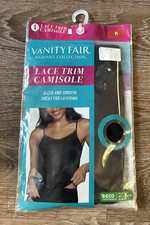 Vanity Fair Radiant Collection Lace Trim Cami Layering Black Sleek Women Med