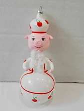 VTG De Carlini Italy Blown Glass Pig Chef Apples Christmas Ornament