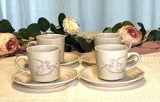 Vintage Corelle Spring Pond Set of 4 Coffee Cups & Saucers