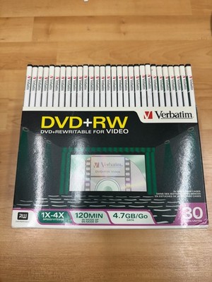 30 Pack Verbatim DVD+RW 4.7 GB 1X - 4X 120 Min In Video Cases Brand New